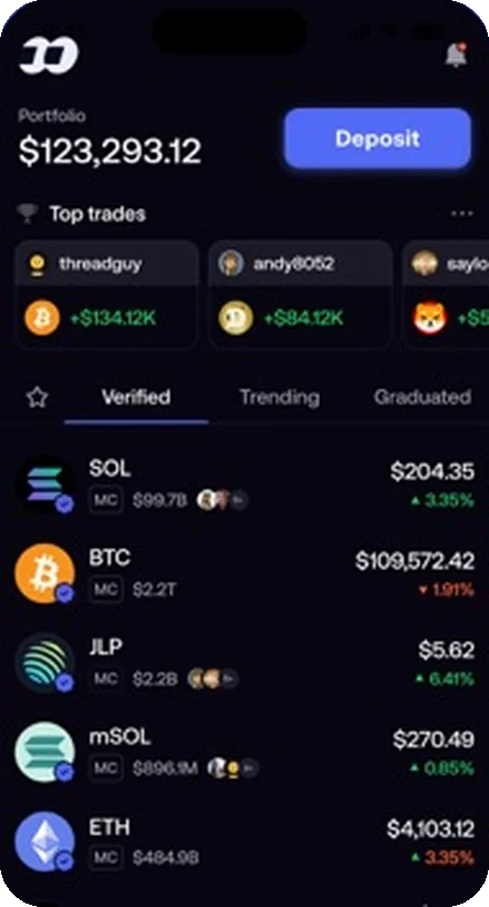 Fomo app portfolio with graduated token tabs